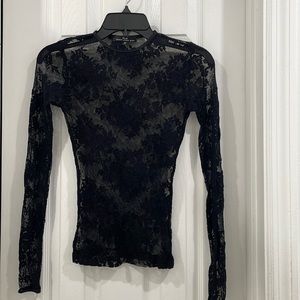 Heart Moon Star black lace long sleeve top size Small